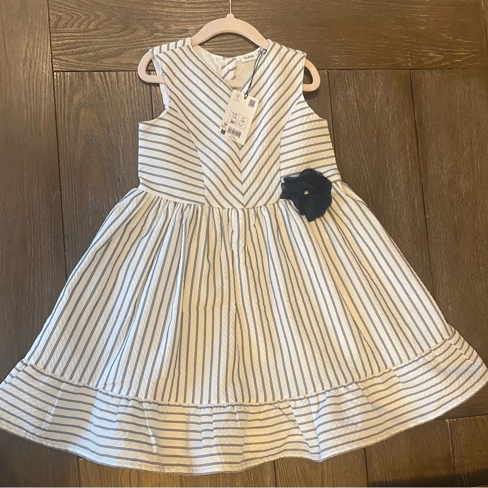 BLUKIDS - Striped Sleeveless Kids Dress with Navy Accents